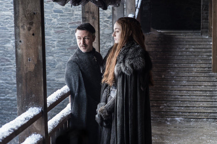 Sansa Stark and Petyr Baelish in deep conversation at Winterfell- a still from Game of Thrones season 7